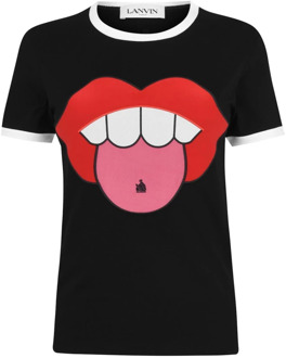 Lanvin Zwart Lips Logo T-Shirt Lanvin , Black , Dames - XS