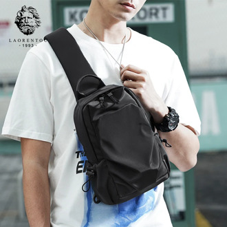 LAORENTOU Men's Chest Bag Casual Crossbody Shoulder Bags Short Trip Travel Sling Bag Male Chest Bag Mini Flap Cross-body Bag
