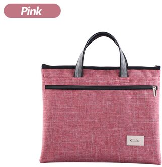 Laptop Aktetas Draagbare Canvas Tas Data Bestand Opbergtas Business Rits Multi-layer Bestand Zak Kantoorbenodigdheden roze