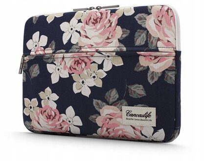 Laptop Sleeve - 13 / 14 inch - Navy Rose Blauw, Wit, Roze