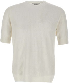 Lardini Witte Linnen Katoenen T-shirt Geribbelde Textuur Lardini , White , Heren - L,M,S