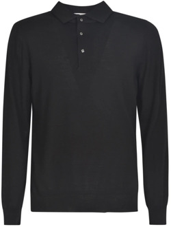 Lardini Zwart Fijngebreid Wol Polo Shirt Lardini , Black , Heren - L,M