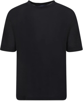 Lardini Zwart Linnen Blend Casual T-Shirt Lardini , Black , Heren - M