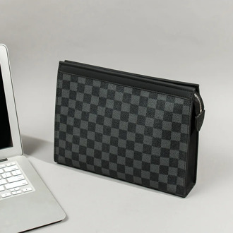 Large Capacity 10' Business Men Clutch Bag New Plaid Men's Handbag Leather Handhold Ipad Wallet Cell Phone Pack