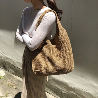 Large Capacity Summer Rattan Shoulder Bags Women Zipper Beach Handbags Female Woven Bags Tote Bag Purses Straw Bolsos Sac Femme