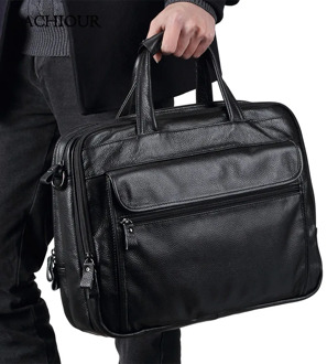 Large Men Leather Handbgs Male Genuine Leather Business Travel Brifcases Bag Men's 15.6 Inch Laptop Shoulder Bag Business A4 Bag