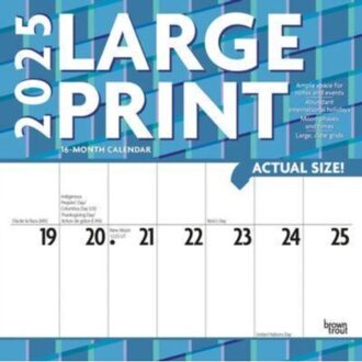Large Print 2025 12 X 24 Inch Monthly Square Wall Calendar Matte Paper Plastic-Free - Browntrout