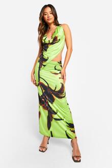 Large Scale Floral Slinky Cowl Cami & Maxi Skirt, Lime - 12