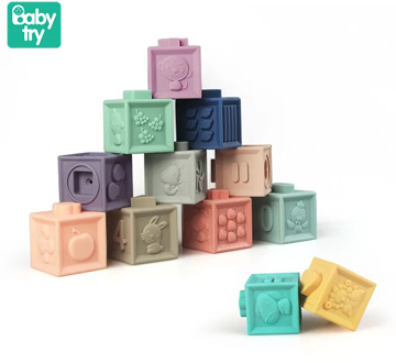 Large Soft Plastic Baby Blocks with 3D Touch Bricks Bath Toys Fun Rubber Teether Squeeze Silicone Cubs Building Blocks Baby Toys