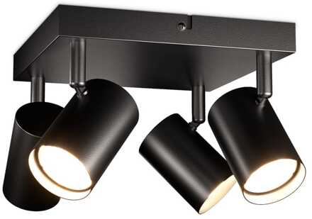 Lark - LED Plafondlamp - 4 spots - GU10 Fitting - Kantelbaar & Draaibaar - Zwart - Vierkant
