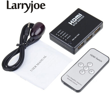 Larryjoe 1Set Mini 5 Port 1080P Video HDMI Switch Switcher HDMI Splitter met een Ir-afstandsbediening splitter doos voor HDTV PS3 DVD