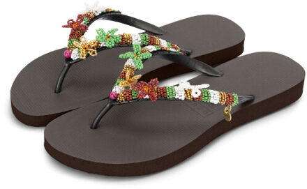 Las dalias gold koffie dames slippers, , maat: - maat 39-40 Bruin