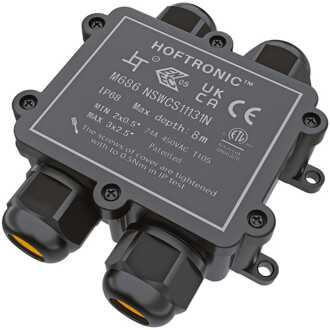 Lasdoos IP68 Waterdicht - 115x107x36mm - 4 ingangen - voor 2 en 3 aderige kabels (4-12mm) Zwart