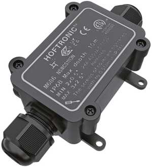 Lasdoos IP68 Waterdicht - 126x62x39mm - 2 ingangen - voor 2 en 3 aderige kabels (4-11mm) Zwart