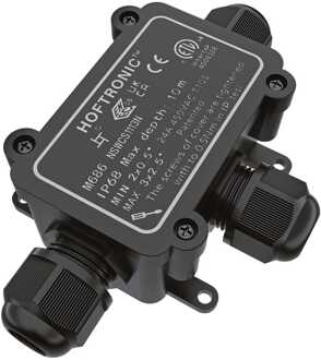 Lasdoos IP68 Waterdicht - 126x63x39mm - 3 ingangen - voor 2 en 3 aderige kabels (4-11mm) Zwart