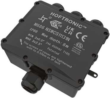 Lasdoos IP68 Waterdicht - 164x152x60mm - 4 ingangen - voor 2 en 3 aderige kabels (4-18mm) - Geschikt voor YMVK kabels Zwart