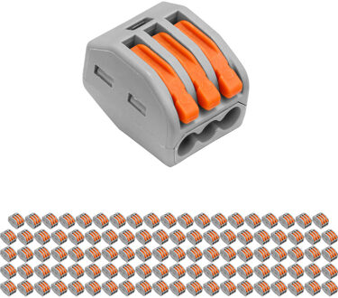 Lasklem - Verbindingsklem - 100 Stuks - 3 Polig met Klemmetjes - Grijs/Oranje