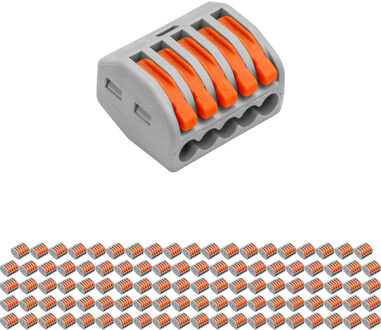 Lasklem - Verbindingsklem - 100 Stuks - 5 Polig met Klemmetjes - Grijs/Oranje