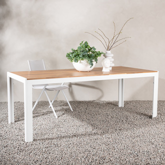 Lasse aluminium tuintafel wit - houten tafelblad - 205 x 90 cm