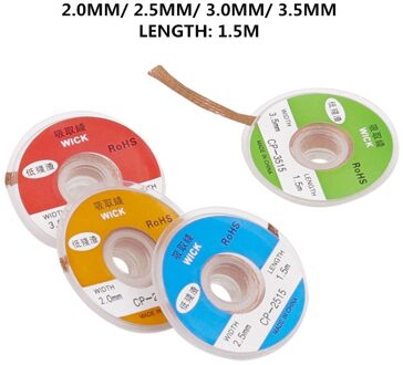 Lassen Draden 2/2.5/3/3.5Mm Breedte 1.5M Lengte Desoldering Braid Lassen Solder Remover Wick Wire Lead Cord Flux Bga Reparatie Tool 1stk 3.5mmx1.5M