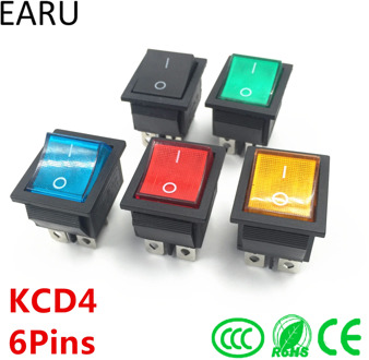 Latching Rocker Switch Power Switch I/O 6 Pins With Light 16A 250VAC 20A 125VAC KCD4 Green Red Yellow Blue Black Boat DPST