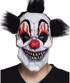 Latex killer clown masker met zwart haar