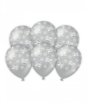 Latexballonnen zilver 25-jarig jubileum (6st) Zilver - Grijs