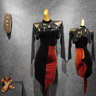 Latin Dance Kleding Vrouwelijke Volwassen Jurk Lange Mouwen Onregelmatige Training Kleding Tango Samba Dans Slijtage Salsa Dans Jurk Vrouw