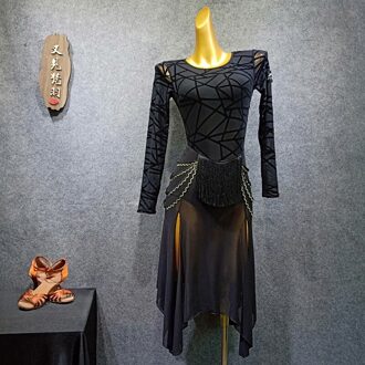 Latin Dance Volwassen Dans Kleding Latin Dance Rok Vrouwelijke Zomer Latijns Prestaties Kleding Tango Jurk lang sleeve / M