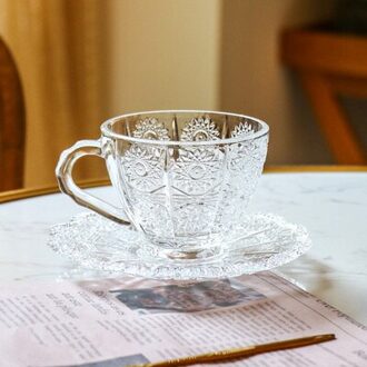 Latte Cup Glas Kopje Thee Set Nordic Ins Netto Rode Cafe Retro Reliëf Koffie Kop En Schotel transparant