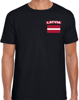 Latvia / Letland landen shirt met vlag zwart voor heren - borst bedrukking S