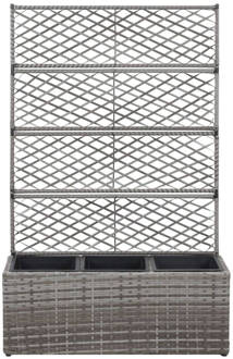 Latwerkplantenbak - poly rattan - 83x30x130cm - grijs - met 3 potten