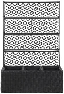 Latwerkplantenbak - Poly Rattan - Zwart - 83x30x130 cm - 3 Potten