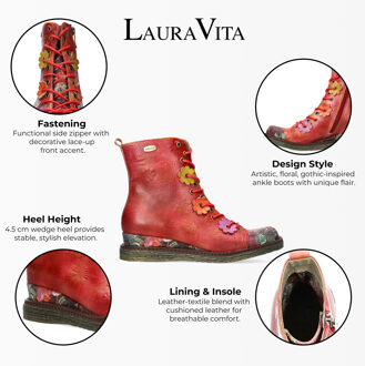 Laura Vita Ercnaulto 212 Rode Bloemen Dames Gothic Victoriaanse Leren Enkellaarzen met Hak - maat Rood