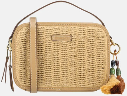 Laurent David Leo crossbody box tas raffia taupe