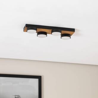 Laurent plafondlamp met hout 4-lamps zwart, licht hout