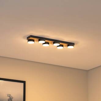 Laurent plafondlamp met hout 6-lamps zwart, licht hout
