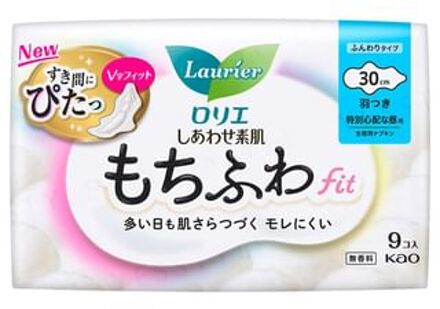 Laurier Happy Skin Mochifuwa Fit Special Daytime Use 30cm With Wings 9 pcs