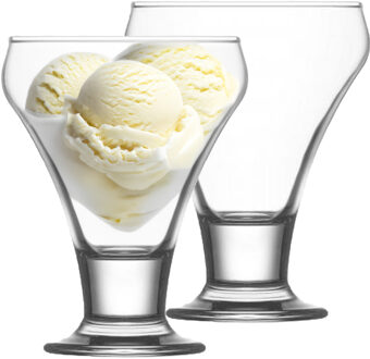 Lav IJcoupes/ijs/dessert serveer schaaltjes - op voet - set 2x stuks - glas - 300 ml Transparant