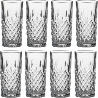 Lav longdrink/water/drinkglazen Odin - gedecoreerd glas - 8x stuks - 350 ml - Longdrinkglazen Transparant