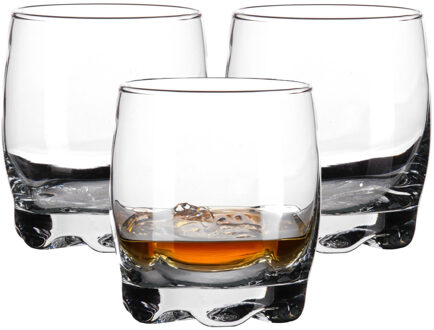 Lav whisky/water/drinkglazen Adora - verdikte bodem - 3x stuks - 290 ml - Whiskeyglazen Transparant