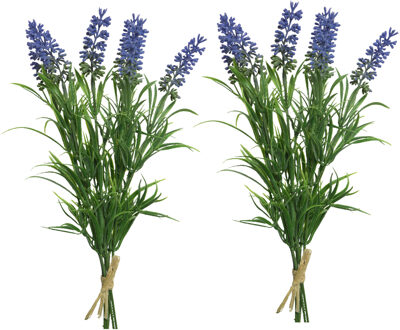 Lavendel kunstplant - 2x - bosje - bundeltje - paars - 8 x 10 x 21 cm