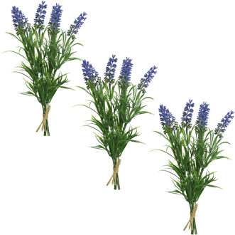 Lavendel kunstplant - 3x - bosje - bundeltje - paars - 8 x 10 x 21 cm