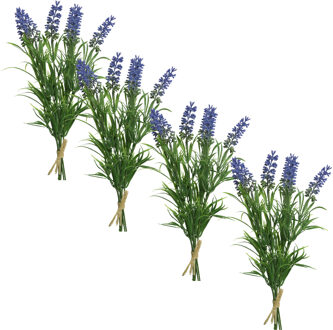 Lavendel kunstplant - 4x - bosje - bundeltje - paars - 8 x 10 x 21 cm