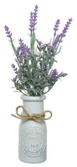Lavendel kunstplant - in witte pot - lila paars - H32 cm - lavandula - Kunstplanten