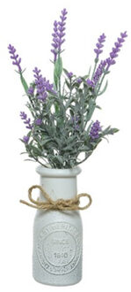 Lavendel kunstplant - in witte pot - lila paars - H32 cm - lavandula