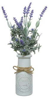 Lavendel kunstplant - in witte pot - paars - H32 cm - lavandula - Kunstplanten