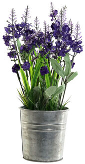 Lavendel kunstplant/kamerplant paars in grijze sierpot H28 cm x D18 cm