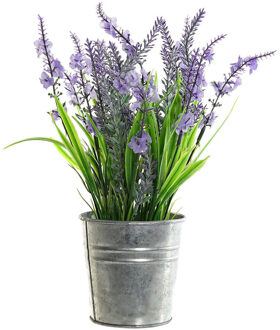 Lavendel kunstplant/kamerplant paars in grijze sierpot H28 cm x D18 cm