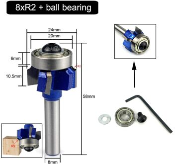 Lavie 1Pc 8Mm Schacht Z4 Hoek Ronde Router Bit R1 R2 R3 Trim Rand Houtbewerking Frezen Klassieke Cutter bit Voor Hout C08-051Z4 8xR2 en bearing